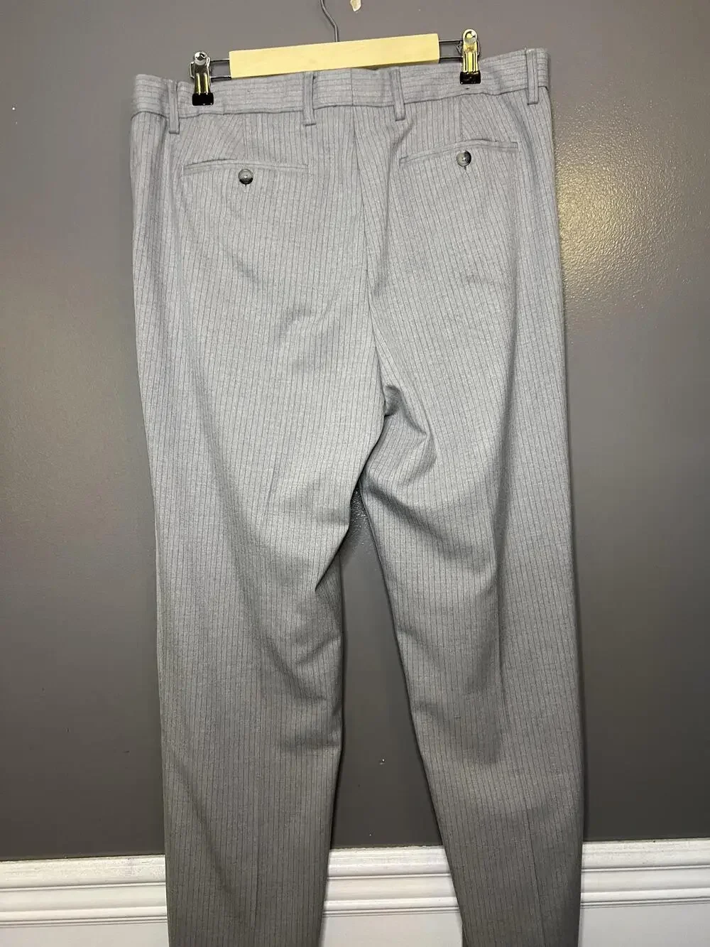Banana Republic Dress Pants Mens 35x32 Gray Slim Fit Pinstripe Stretch Formal